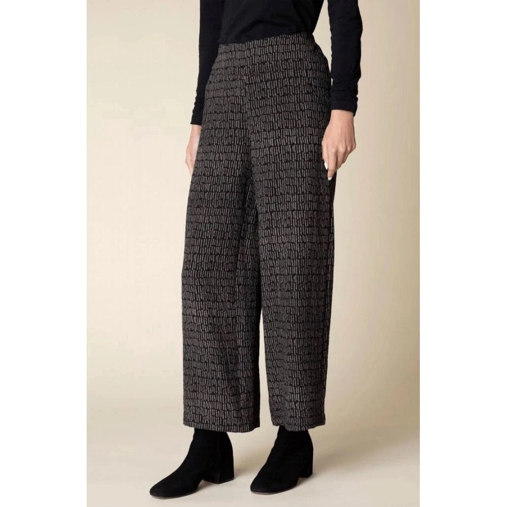 Habitat Wide Leg Cropped‎ Pants Womens Size S Black Beige Pockets Elastic Waist